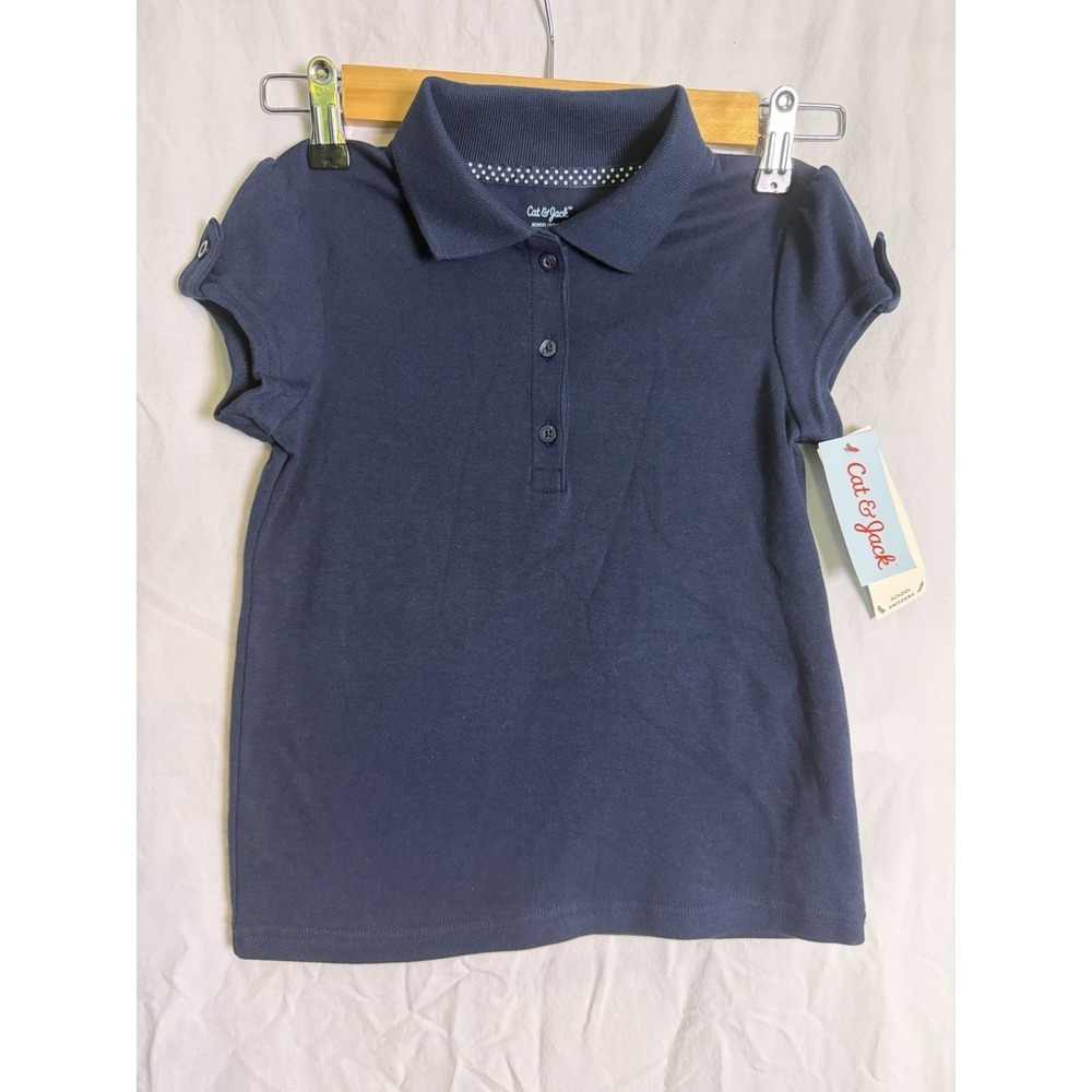 Cat Jack Girls Navy School Uniform Polo Short Sleeve Shirt SZ XS 4/5 NWT